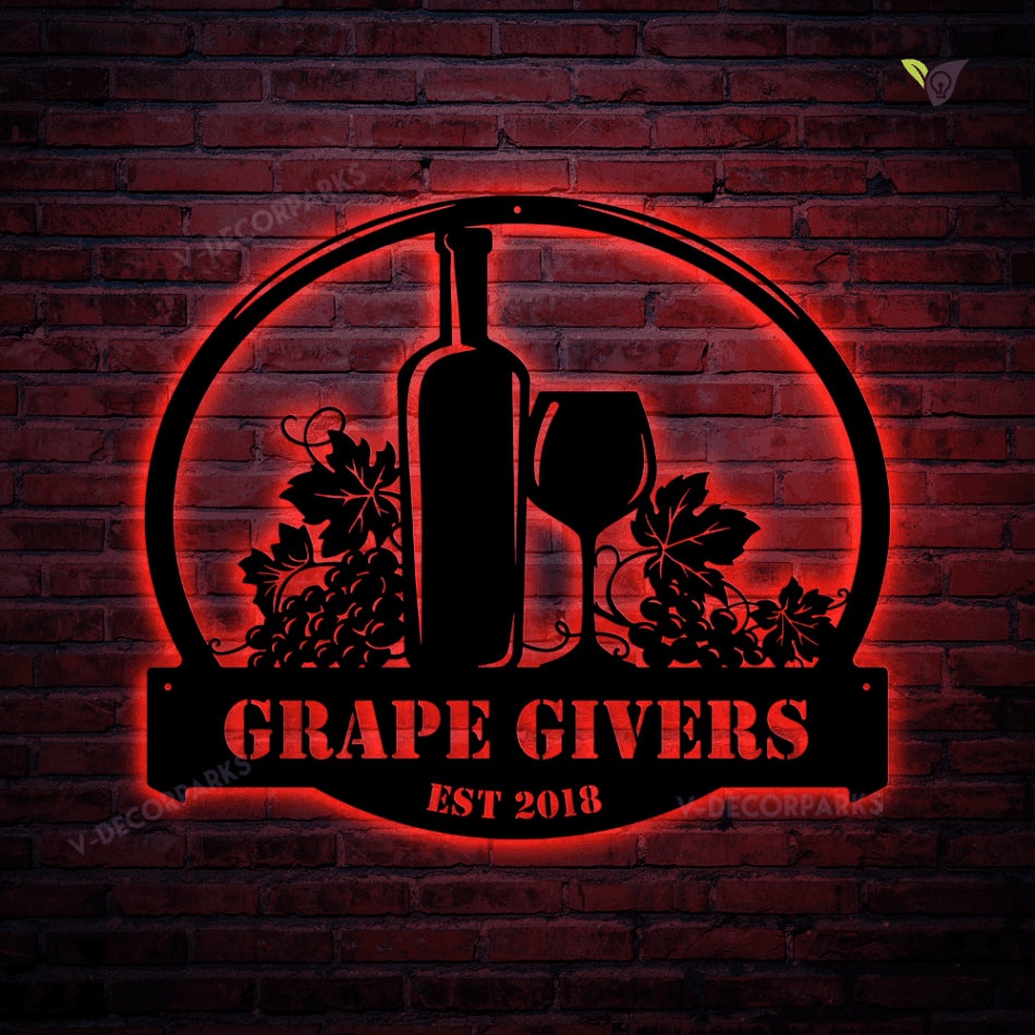 Wine Lovers Personalized Name Metal Wall Art Cut Metal Sign With Led