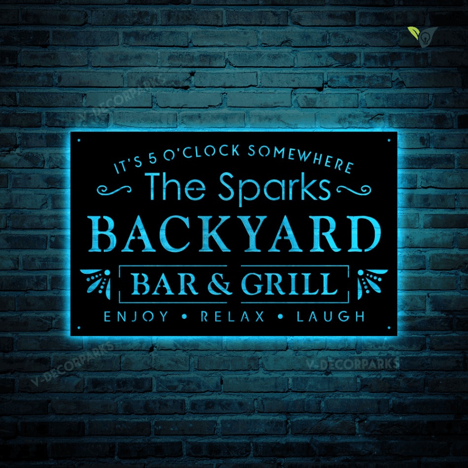 Personalized Outdoor Backyard Metal Wall Art With Led Light Custom