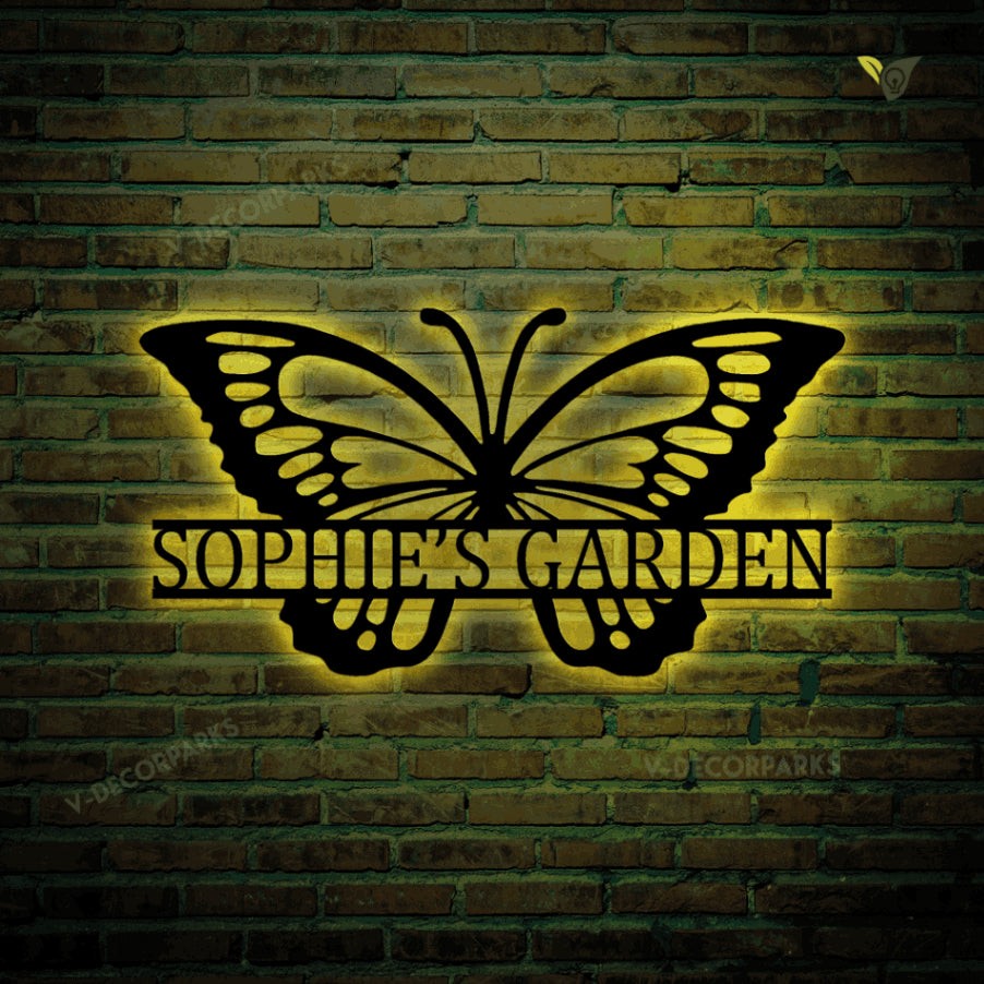 Personalized Garden Metal Art With Led Lights, Outdoor Metal Art