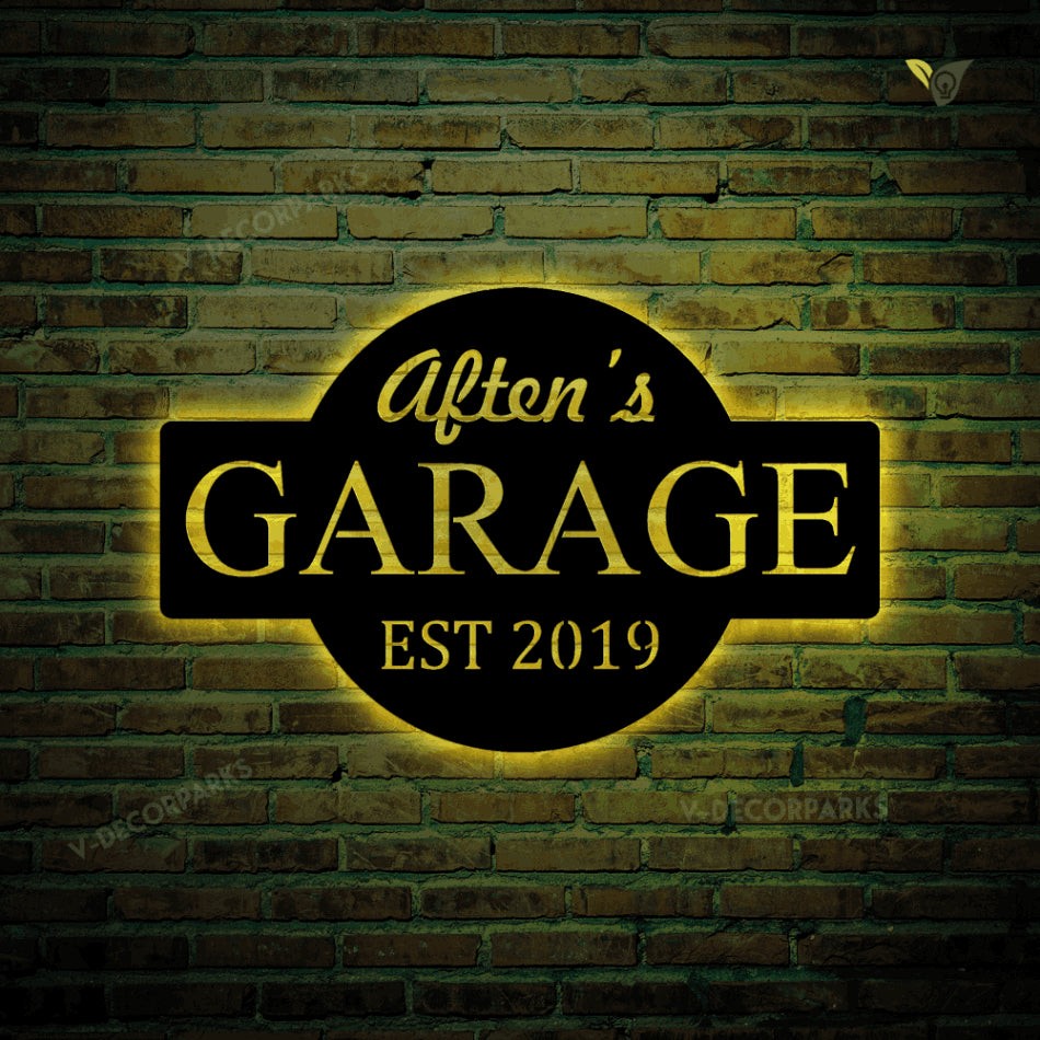 Personalized Garage Metal Art With Led Lights, Garage Wall Decor, Metal