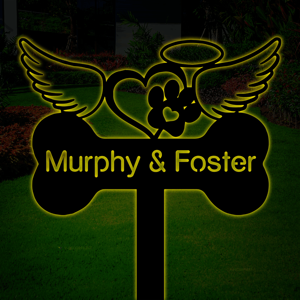 Pet Memorial Metal Garden Stake With Led Lights, Dog Cat Memorial Yard