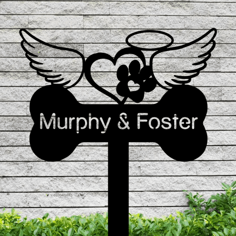 Pet Memorial Metal Garden Stake With Led Lights, Dog Cat Memorial Yard