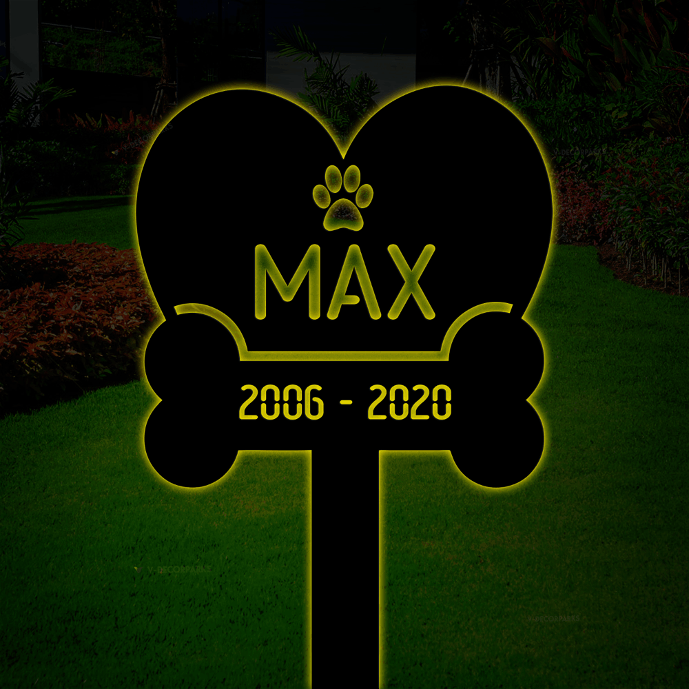 Pet Memorial Metal Garden Stake With Led Lights, Dog Cat Memorial Yard