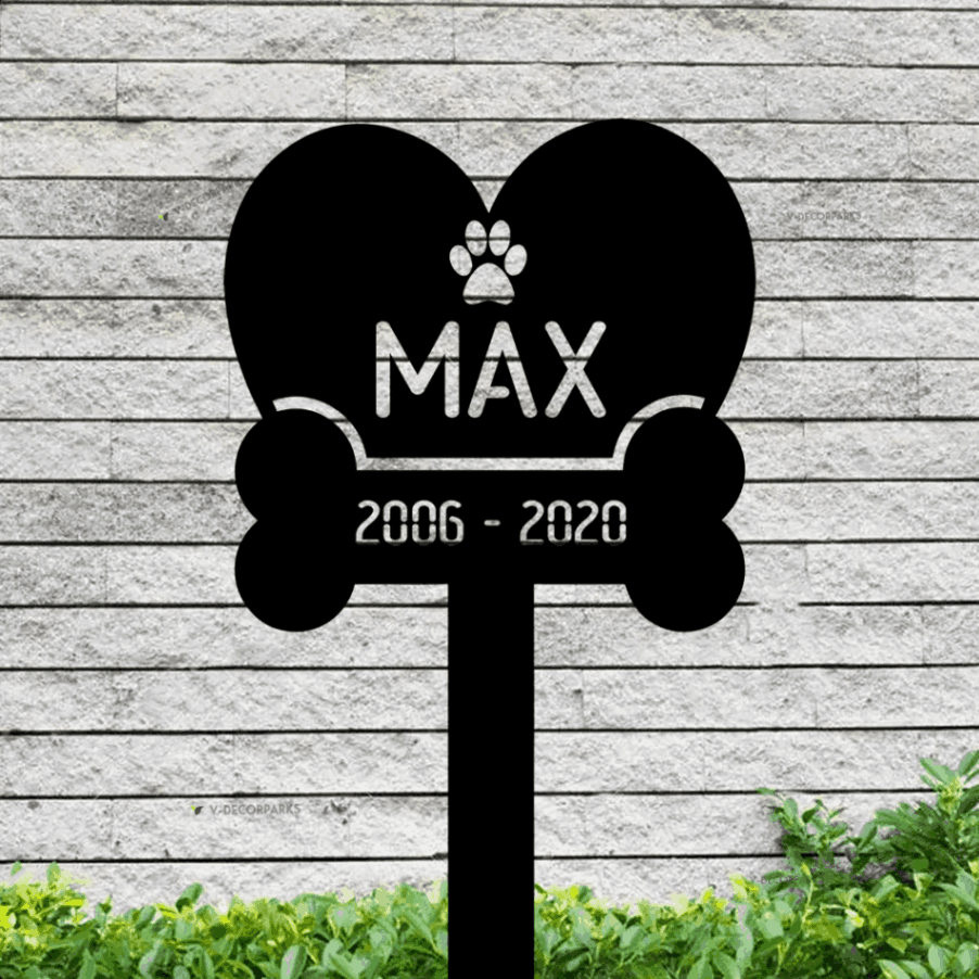 Pet Memorial Metal Garden Stake With Led Lights, Dog Cat Memorial Yard