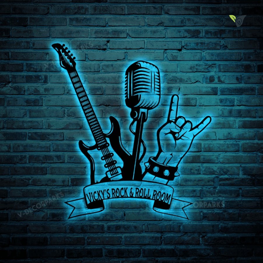 Personalized Rock N Roll Metal Wall Art With Led Light, Signs For ...