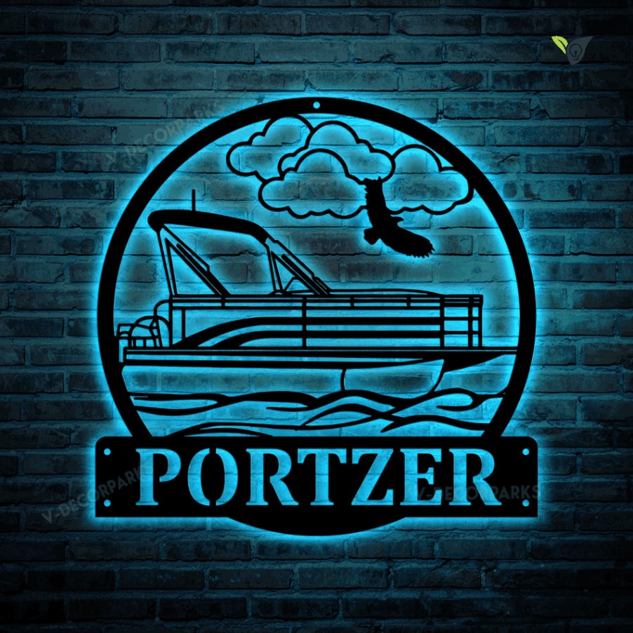 Personalized Pontoon Boat Metal Sign With Led Lights Art Custom