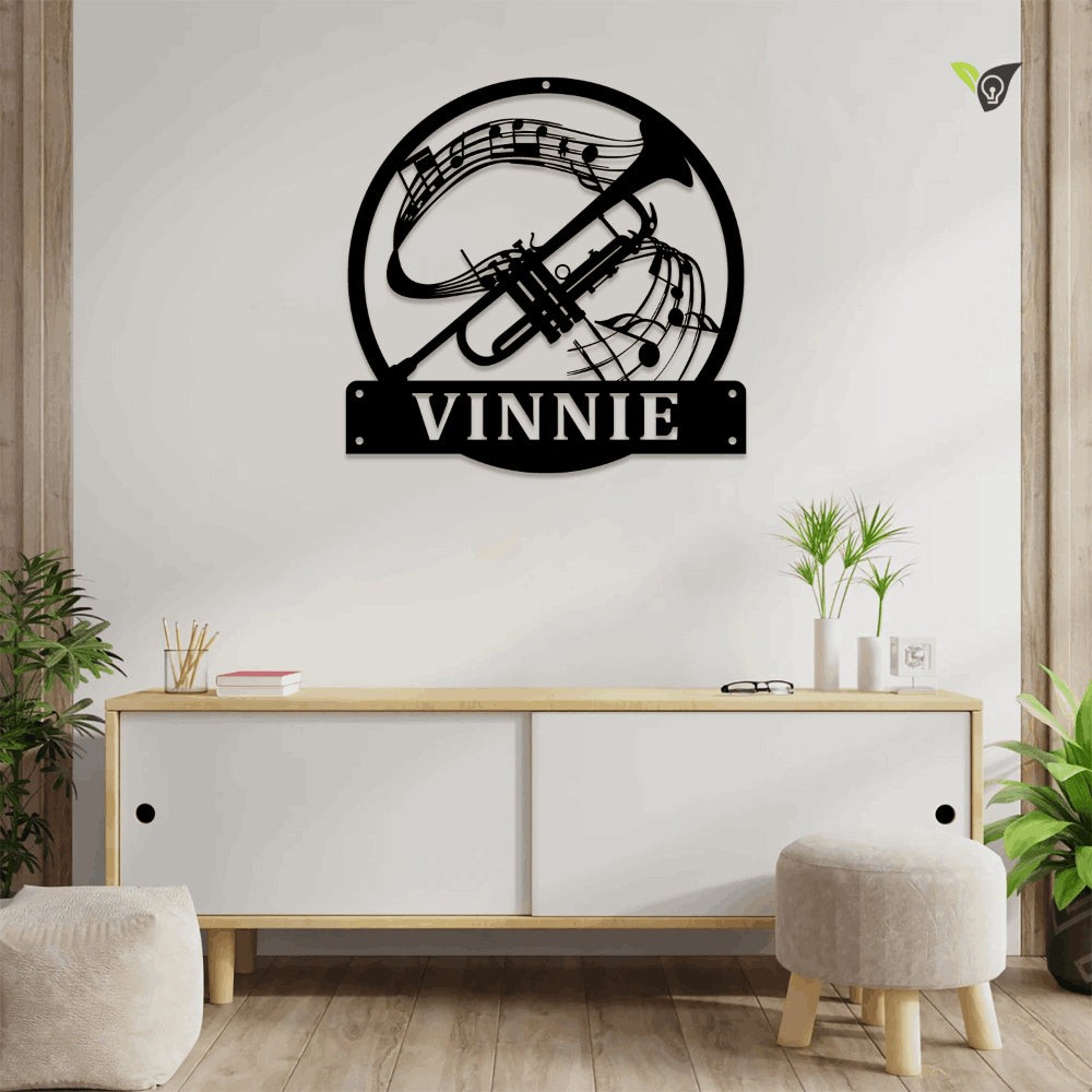 Personalized Trumpet Monogram Metal Sign With Led Lights Art, Custom