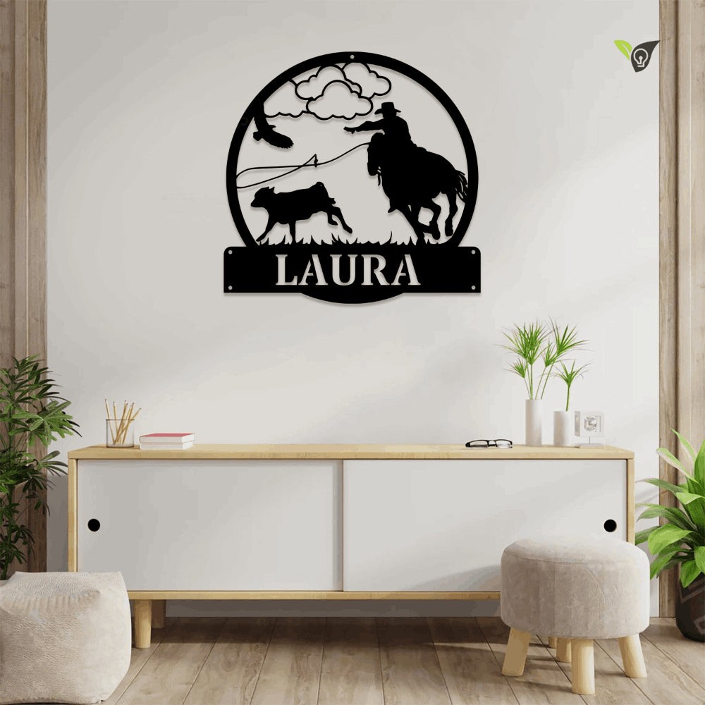 Personalized Calf Roping Sport Monogram Metal Sign With Led Lights Art ...