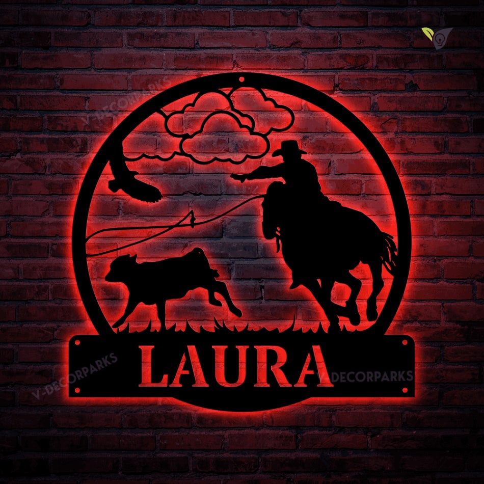 Personalized Calf Roping Sport Monogram Metal Sign With Led Lights Art ...