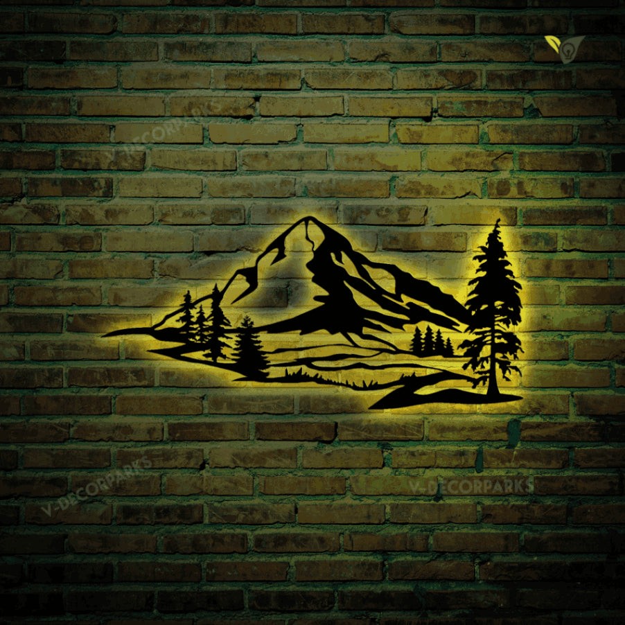 Personalized Mountain Metal Art With Led Lights, Mountain Art, Mountain