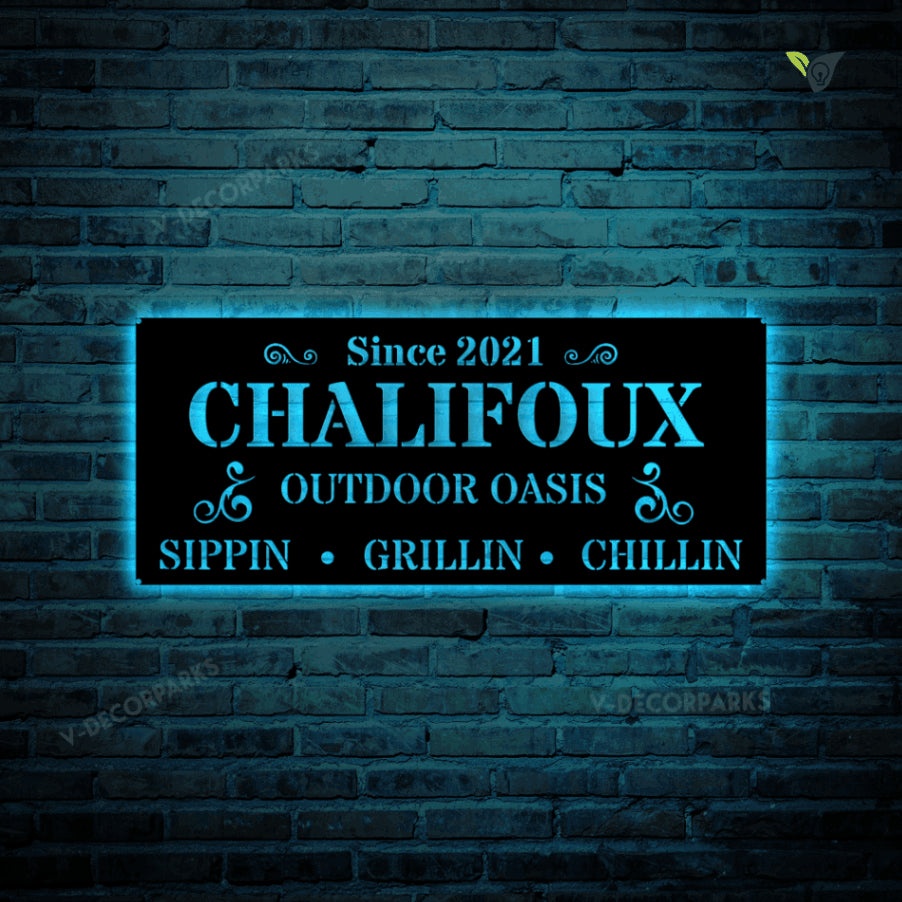 Oasis Custom Metal Sign With Led Lights, Custom Metal Patio Sign