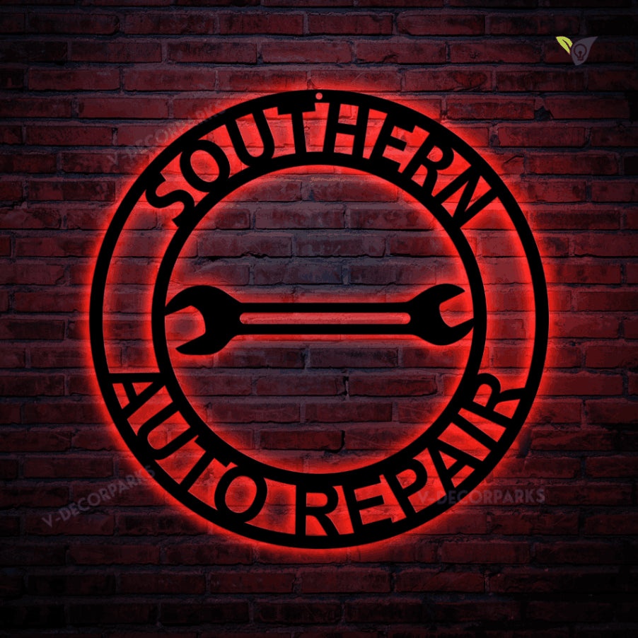 Custom Garage Metal Sign With Led Lights, Metal Shop Sign, Metal