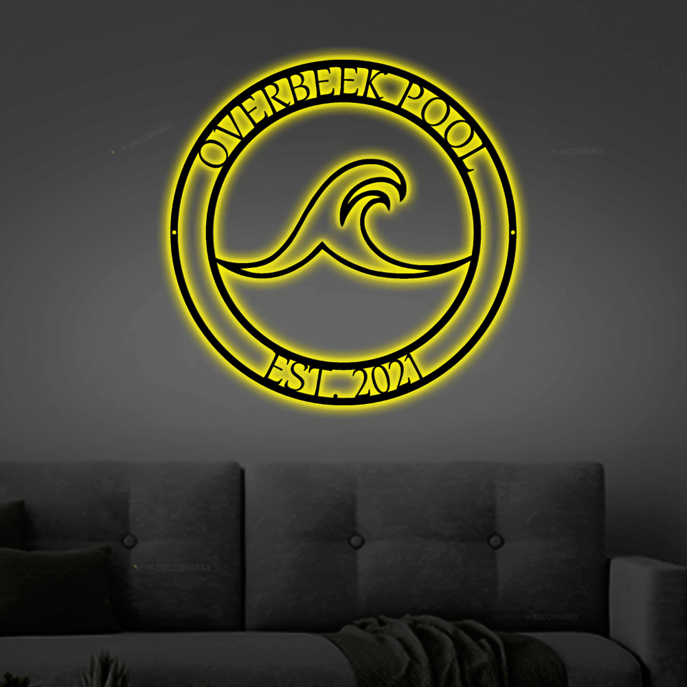 Personalized Family Pool Metal Sign With Led Lights, Custom Metal Pool