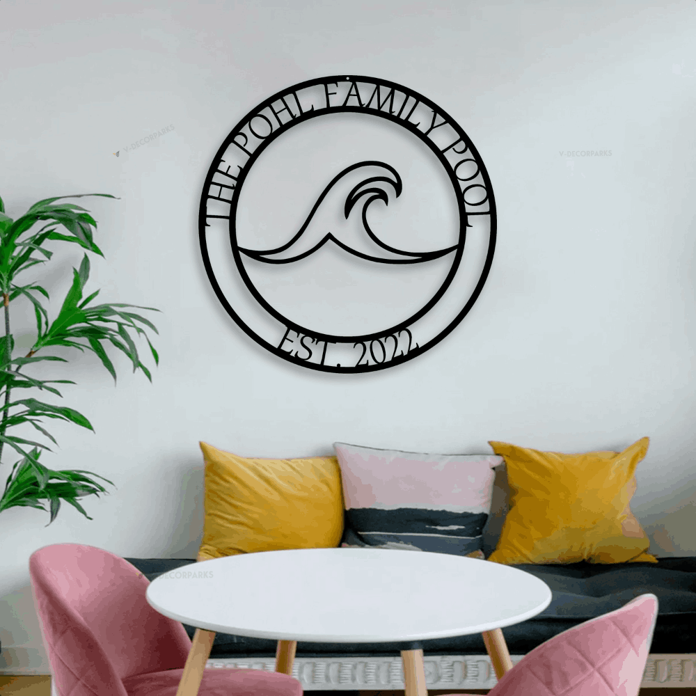 Personalized Family Pool Metal Sign With Led Lights, Custom Metal Pool