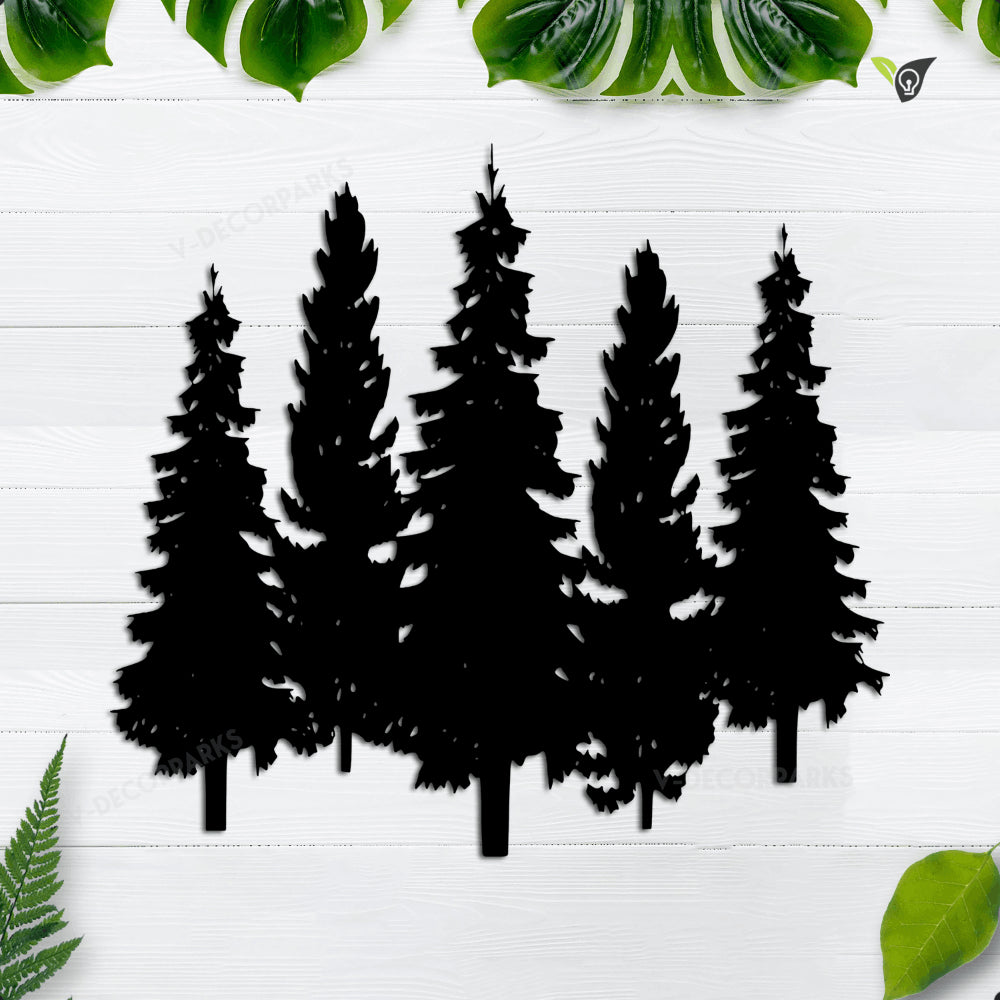 Metal Pine Trees Sign For Living Room, Group Of 5 Pine Trees, Rustic Decor For Home, Cabin Decor, Bathroom Wall Decor, Office Wall Hanging, Pine Trees Metal Art