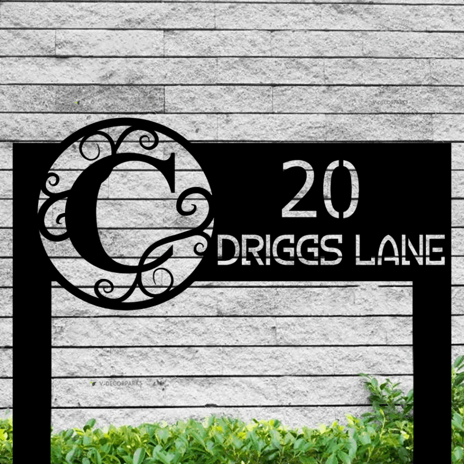 Monogram Address Sign Metal With Led Lights, Modern Address Sign For