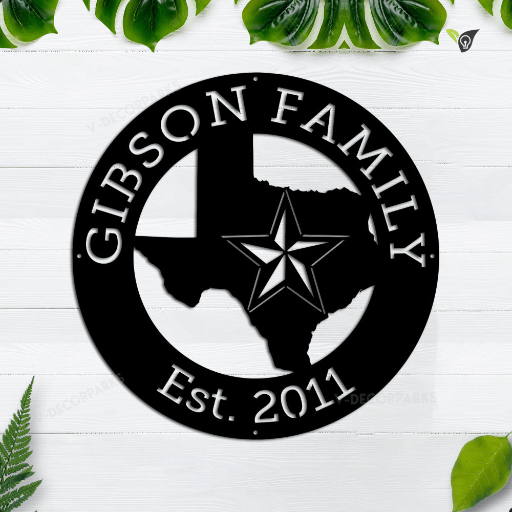 Personalized Texas Lone Star Circle Sign. Cnc Plasma Cut Steel.