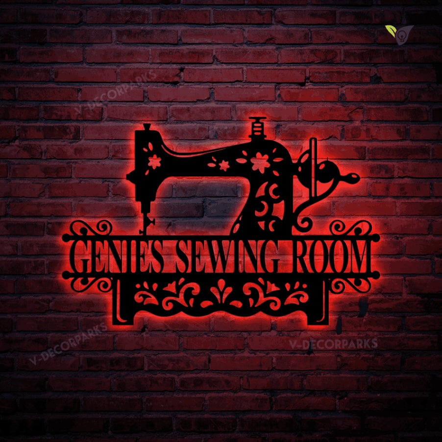 Personalized Name Sewing Metal Wall Art With Led Light, Custom Sewing Room Sign, Sewing Lover