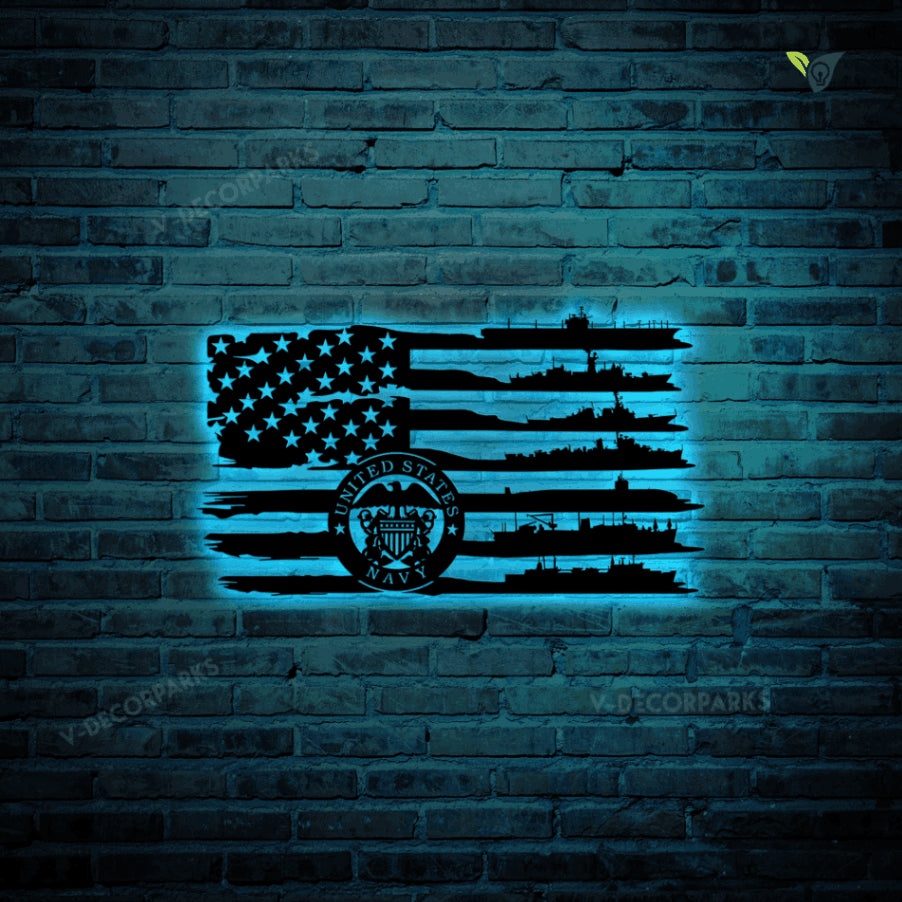 Us Flag Navy Ships Metal Wall Art, Navy Ships American Flag Metal Sign ...