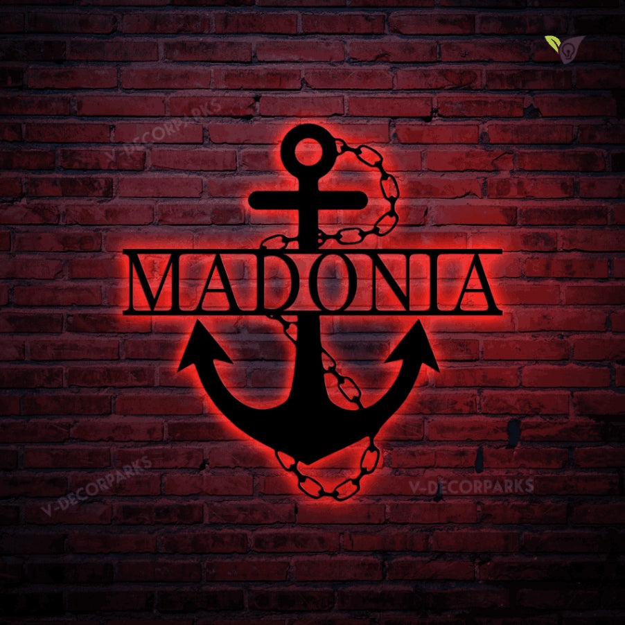 Laser Cut Anchor Monogram Metal Art With Led Lights, Contemporary