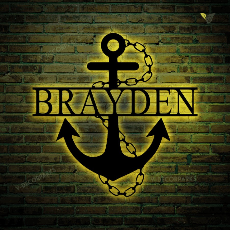 Laser Cut Anchor Monogram Metal Art With Led Lights, Contemporary