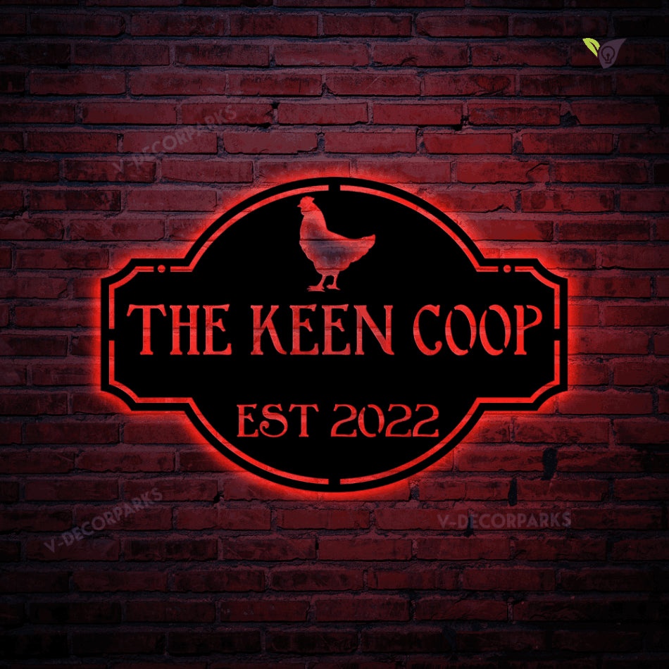 Custom Chicken Coop Metal Wall Art With Led Light, Metal Chicken Coop ...