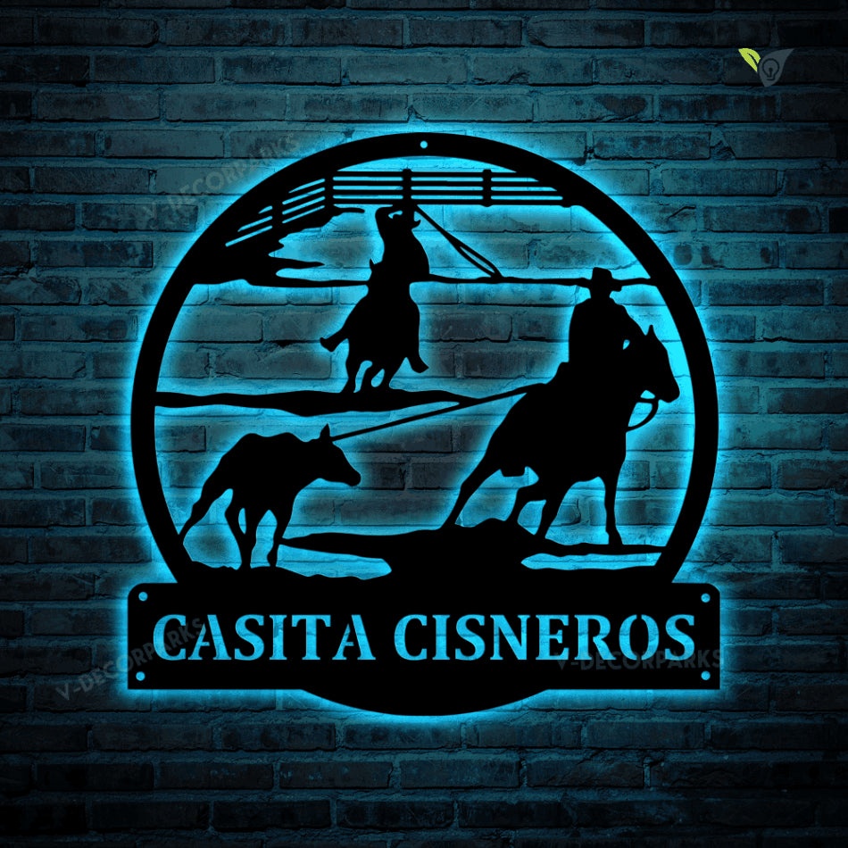 Custom Team Roper Cowboy Horse Metal Wall Art With Led Light ...