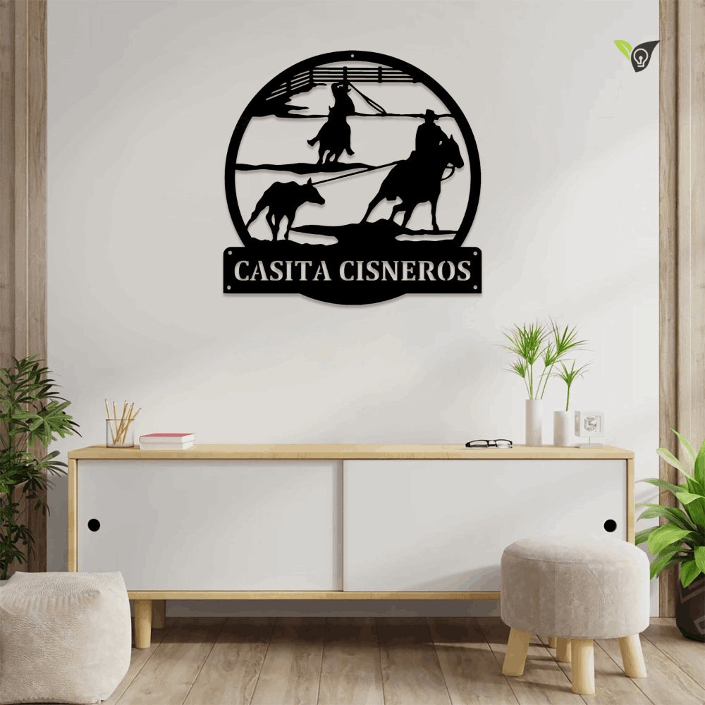 Custom Team Roper Cowboy Horse Metal Wall Art With Led Light