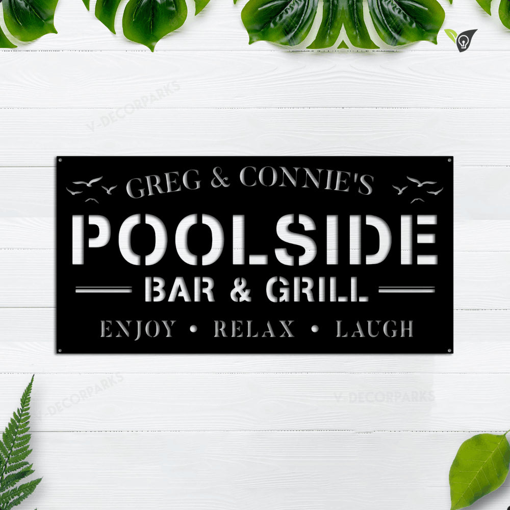 Personalized Pool Bar Grill Metal Sign Monogram, Custom Pool Sign