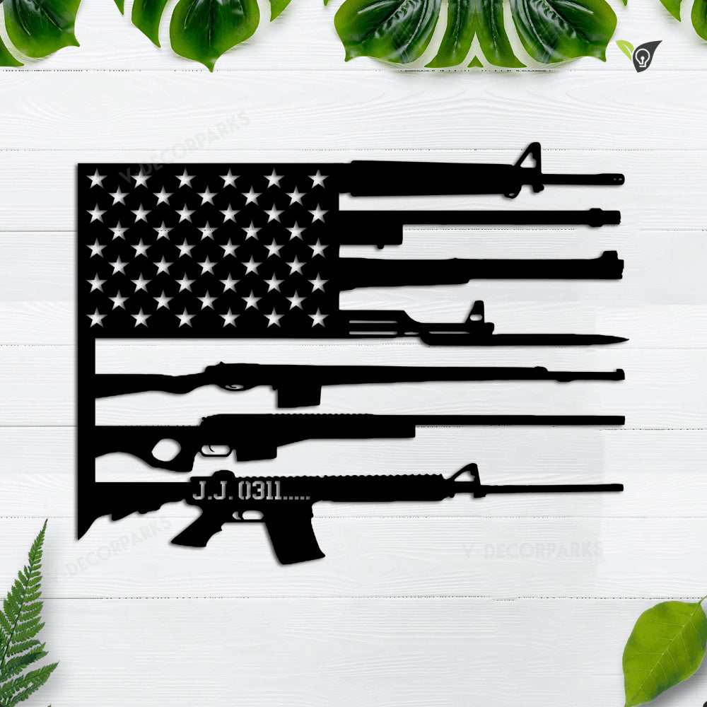 American Guns Flag Metal Wall Art, Us Guns Flag Metal Sign, Military ...