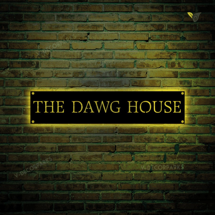 Custom Dawg House Metal Wall Art With Led Light, Metal House Sign With ...