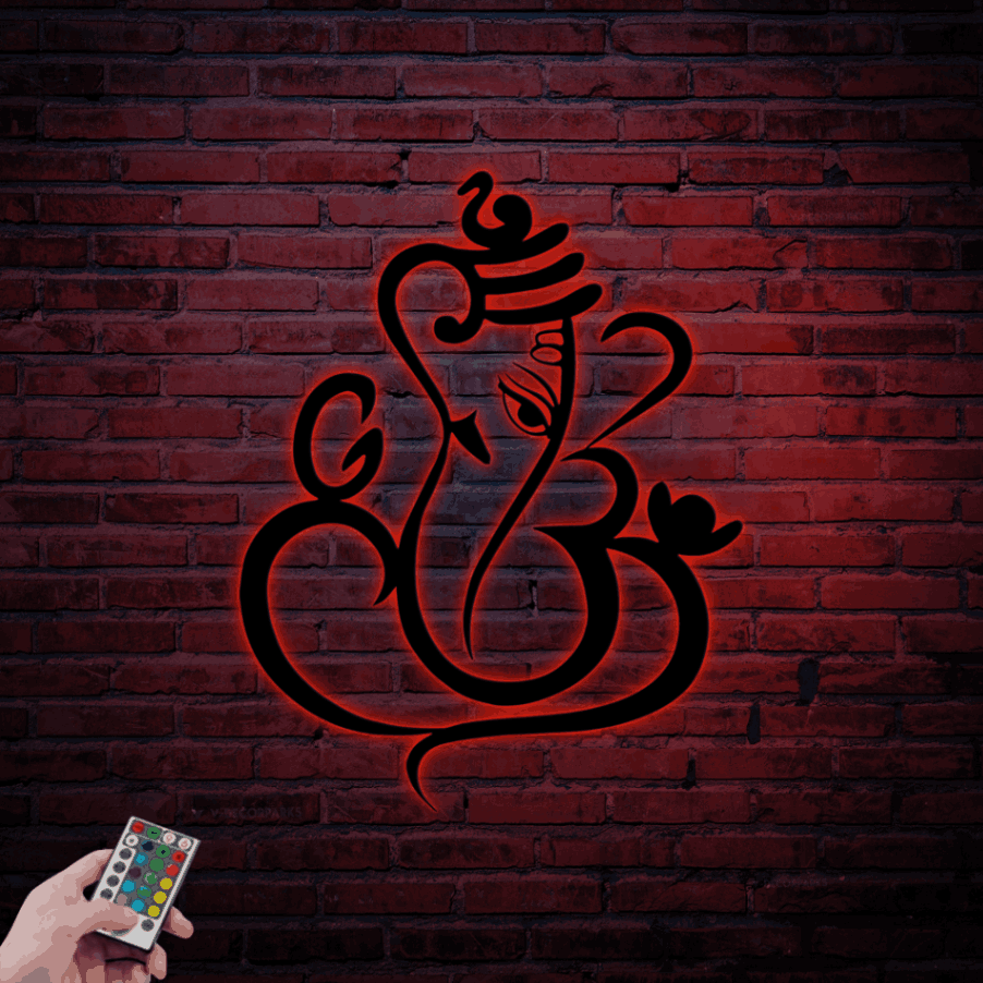 Ganesha Led Lights, Metal Wall Art, Abstract, Metal Wall Hanging Art