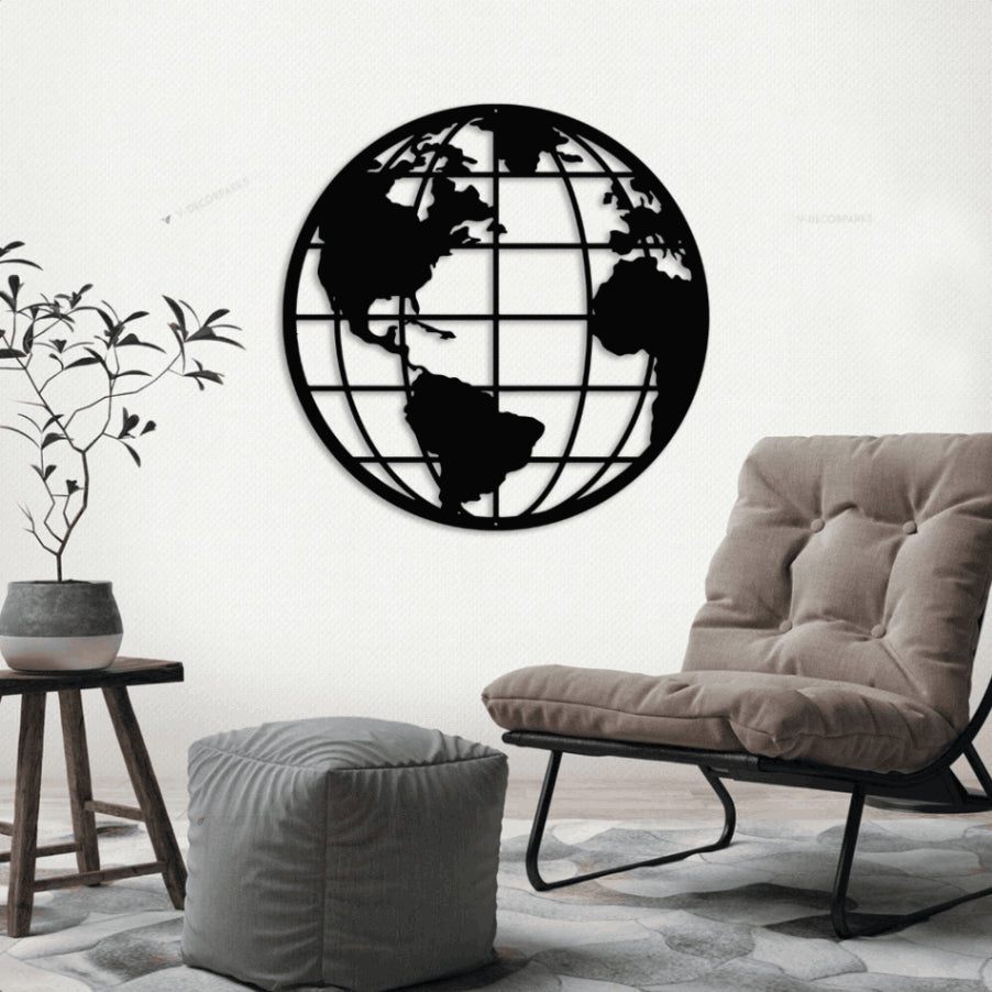 Globe Metal Art With Led Lights, Globe Wall Hanging, Earth Metal Sign