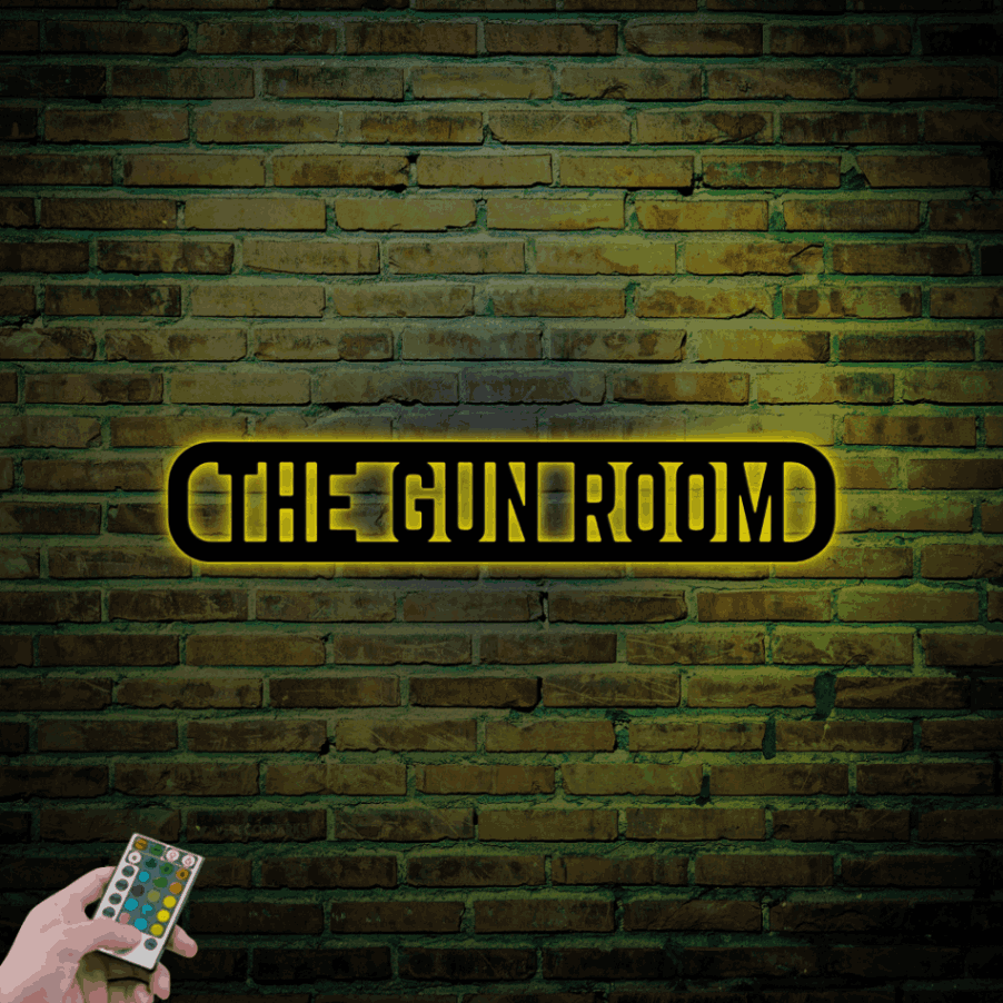 Gun Room Sign With Led Lights, Gun Owner Metal Wall Art, Gun Room Decor ...