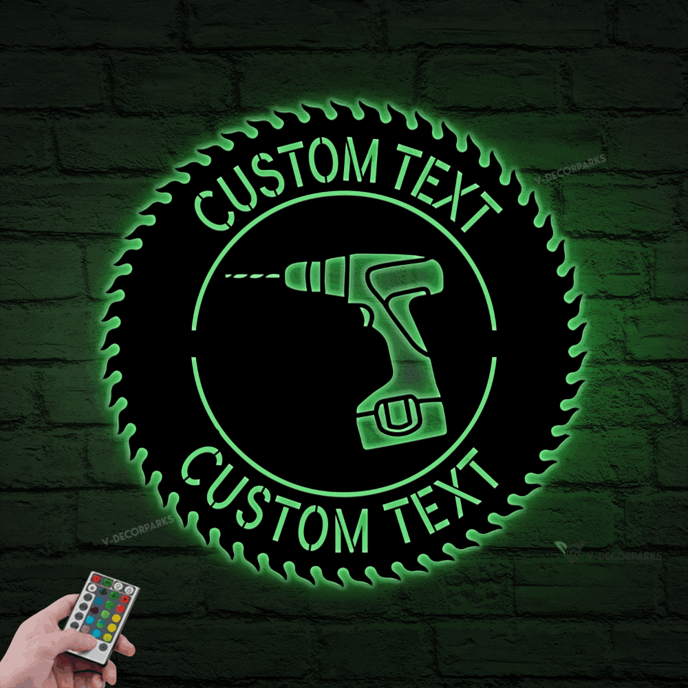 Hand Drill Sign, Custom Workshop Metal Wall With Led Lights, Workshop ...