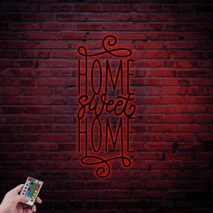 Home Sweet Home Sign With Led Lights, Home Metal Wall Art, Home Sweet
