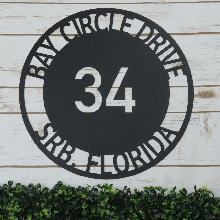 Bold Circle Address Personalized Family Name ,metal Monogram Sign, Door