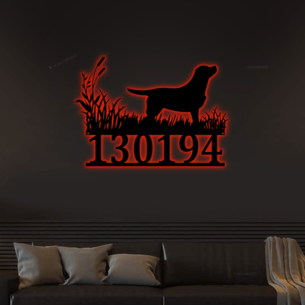 Labrador Family Name Sign With Led Lights, Custom Lake House Sign, Dog