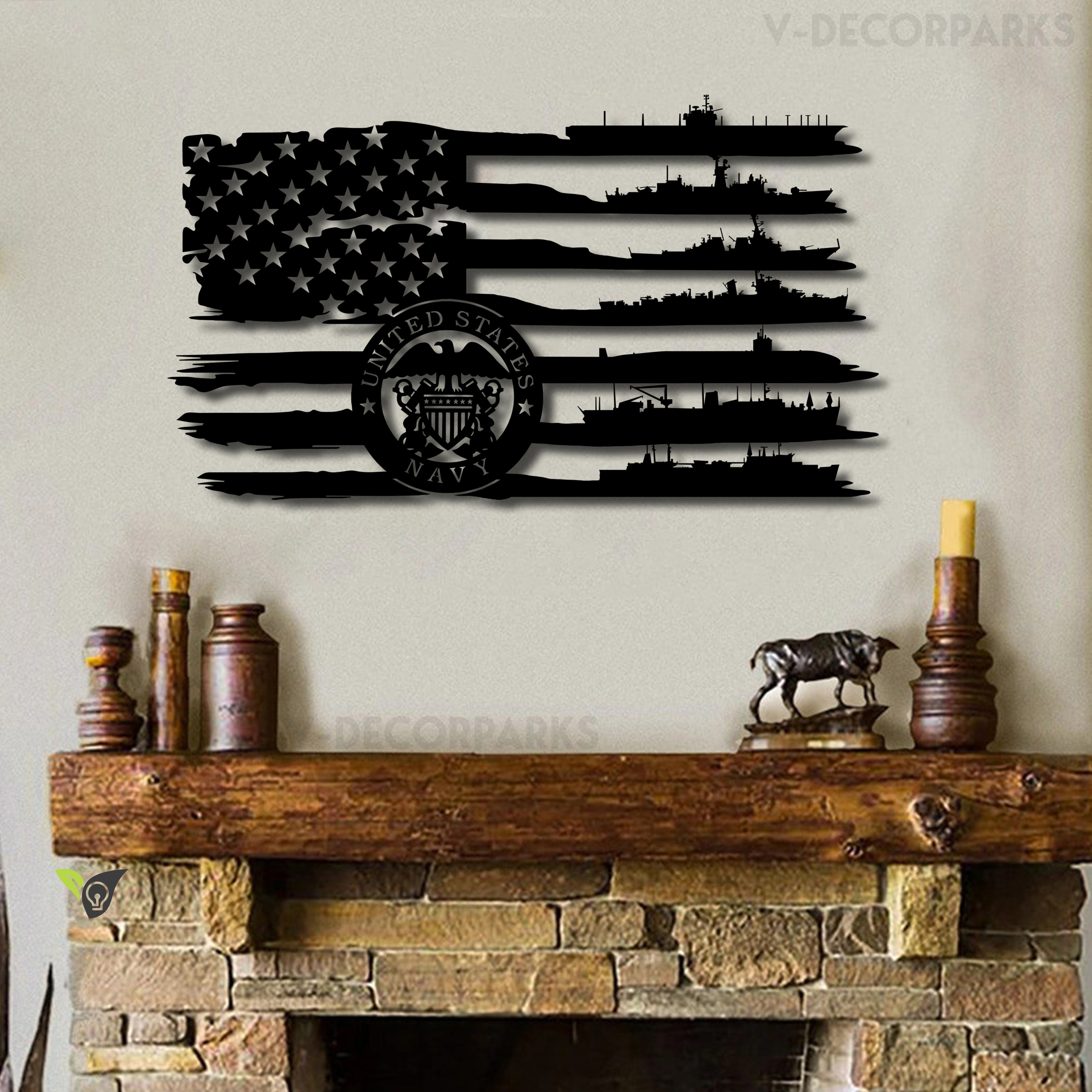 Us Navy Ship Flag Metal Wall Art, American Flag With Navy Ships Pride Metal Sign Wall Decor, Navy Veteran Gift, Navy Memorabilia Wall Art