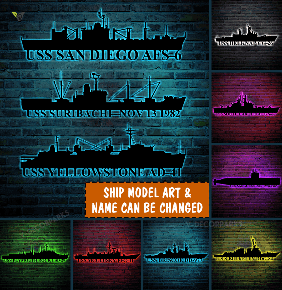 Custom Us Navy Ships Metal Art With Led Lights, Us Navy Ship Silhouette ...