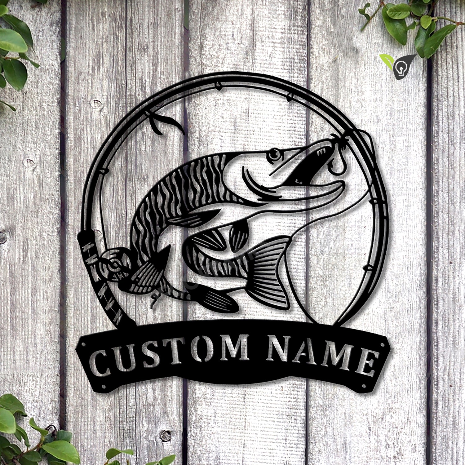 Personalized Tiger Muskellunge Fish Pole Metal Sign Art, Custom Tiger ...