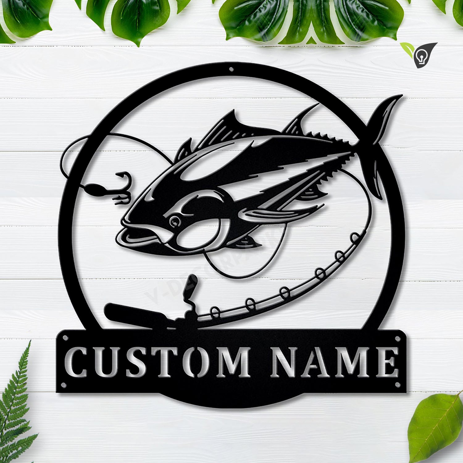 Personalized Tuna Fishing Fish Pole Metal Sign Art, Custom Tuna Fishing