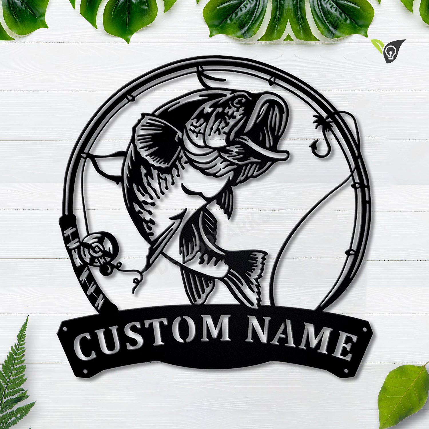 Personalized Largemouth Bass Fish Pole Monogram Metal Sign Art 