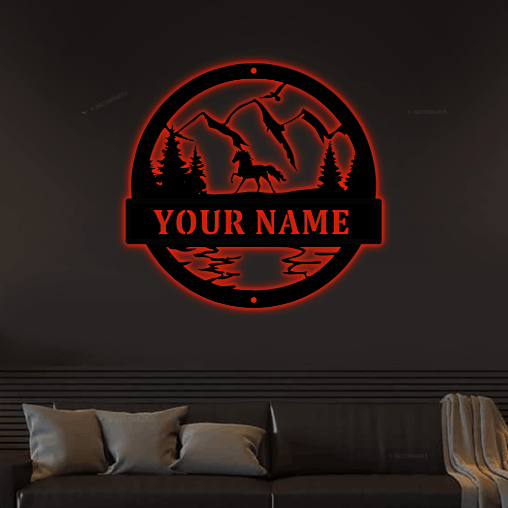Metal Horse Sign Outdoor Metal Sign Personalized Sign With Led Lights, Western, Farmhouse Style, Horse Sign, Farm Sign, Wall Hangings, Metal Sign, Farm Decor