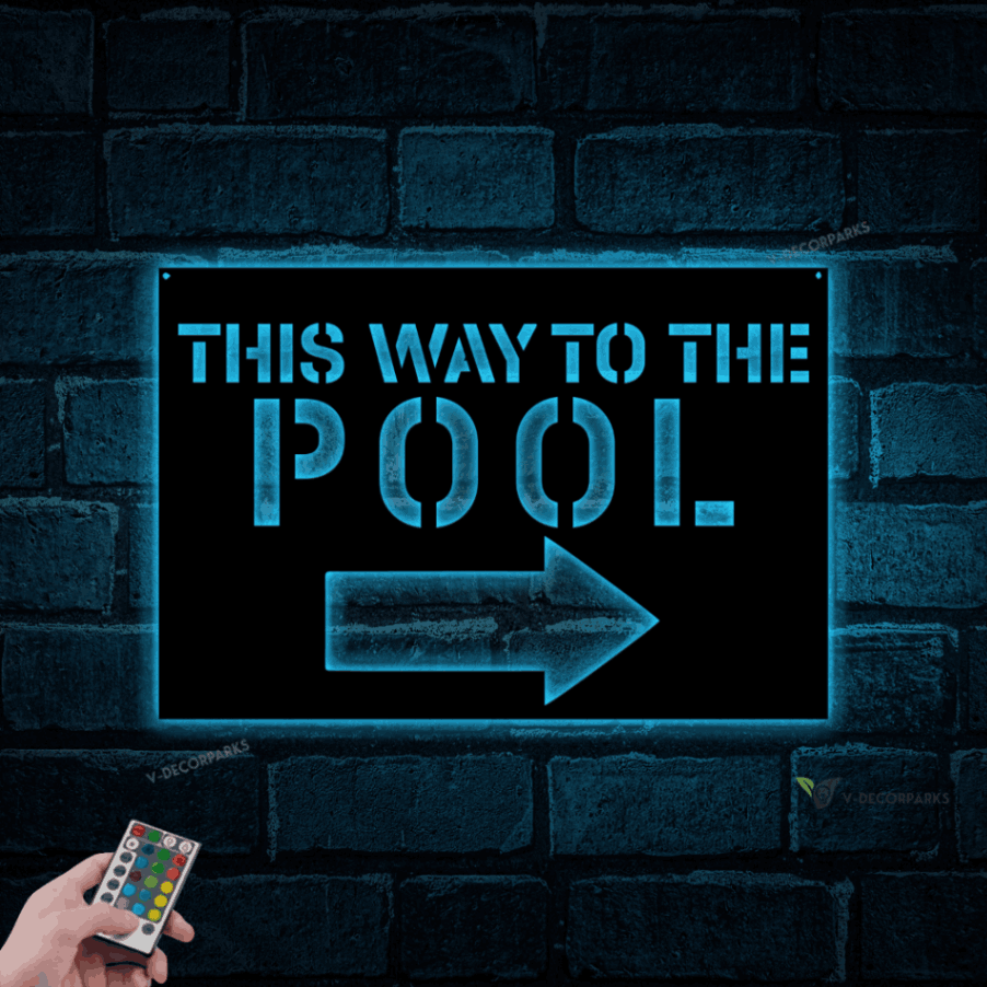 Metal This Way To The Pool Led Lights Sign With Arrow, Metal Pool Sign With Arrow, Poolhouse Sign, Backyard Sign, Poolhouse Decor, Metal Pool Sign