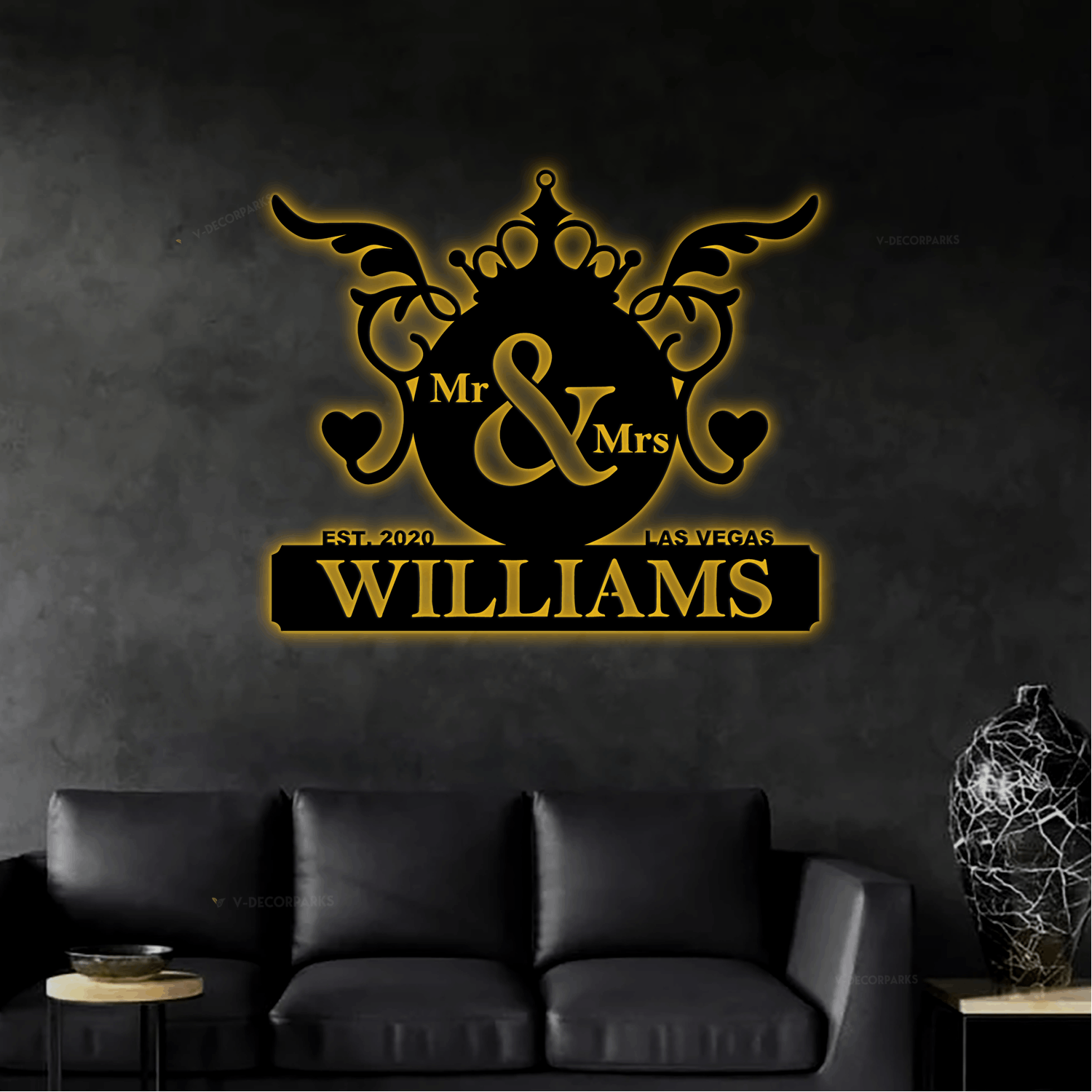 Mr And Mrs Metal Sign With Led Lights, Housewarming Wedding Metal Sign ...