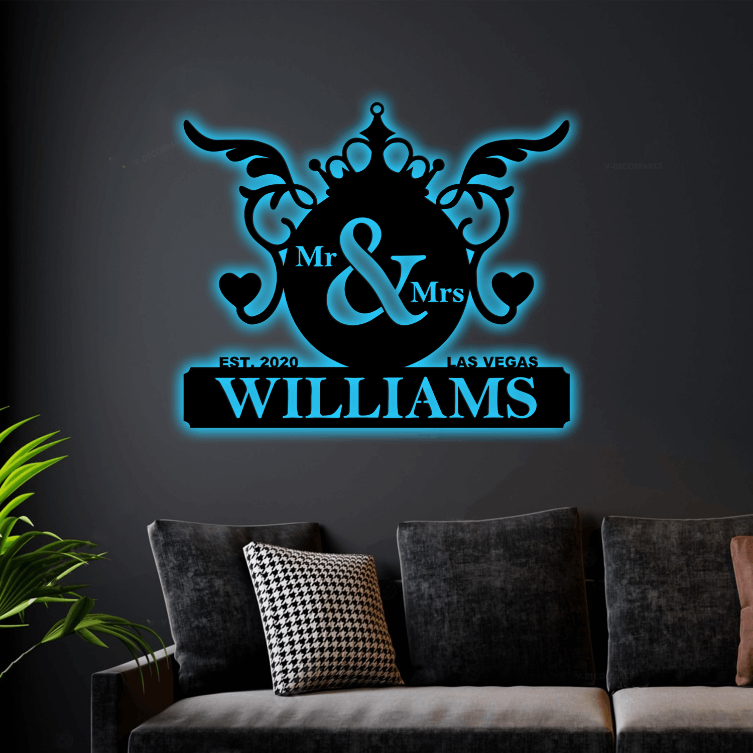 Mr And Mrs Metal Sign With Led Lights, Housewarming Wedding Metal Sign ...