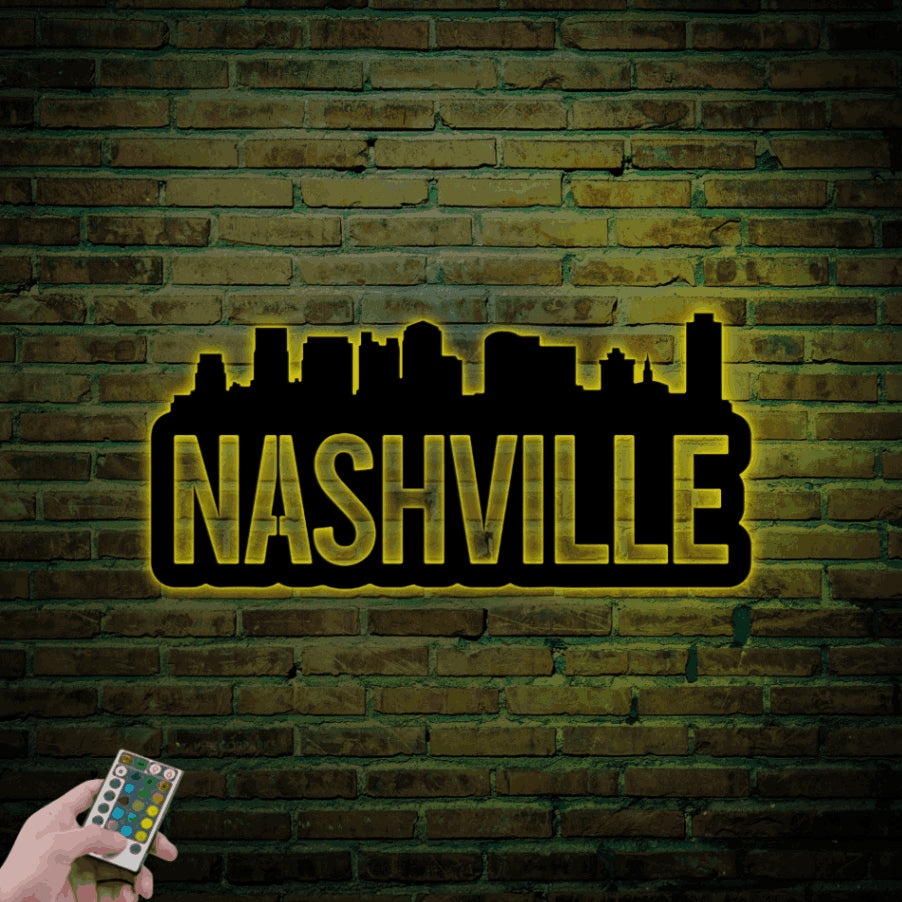 Nashville Sign Led Lights, Nashville Metal Sign, Nashville Skyline Art