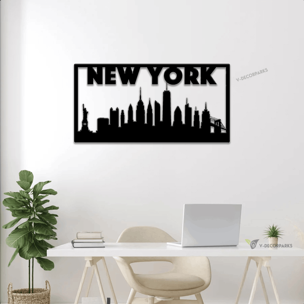 New York Skyline Metal Wall With Led Lights, New York Metal Wall Art