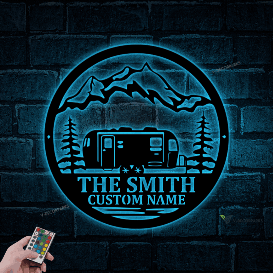 Personalized Airstream Metal Sign With Led Lights, Custom Camping Name ...